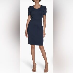 Calvin Klein Women's Faux-Suede Sheath Dress Size 10 Navy Blue Office Career
